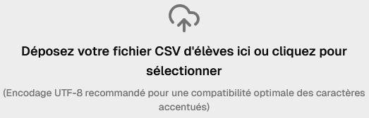 Zone de dépôt du fichier CSV sur la page d'accueil